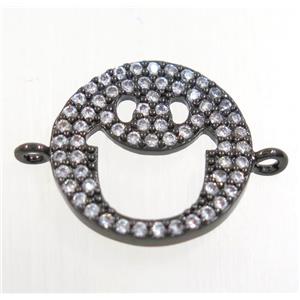 copper emoji face connector paved zircon, black plated, approx 15mm dia [FDZN3841]