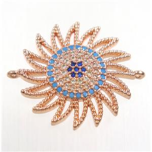 copper sunflower connector paved zircon, rose plated, approx 22mm dia [FDZN3843]