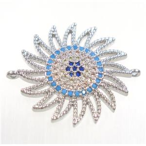 copper sunflower connector paved zircon, platinum plated, approx 22mm dia [FDZN3844]