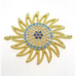 copper sunflower connector paved zircon, gold plated, approx 22mm dia [FDZN3845]