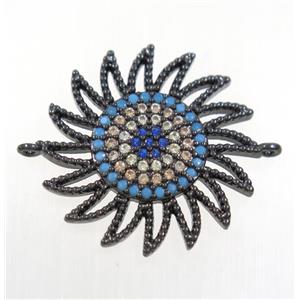 copper sunflower connector paved zircon, black plated, approx 22mm dia [FDZN3846]