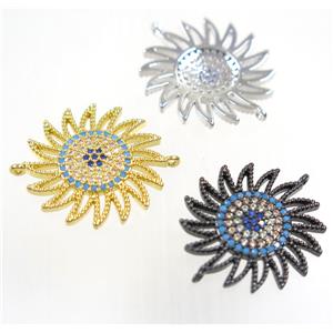 copper sunflower connector paved zircon, mix color, approx 22mm dia [FDZN3847]