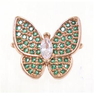 copper butterfly connector paved zircon, rose gold, approx 13-14mm [FDZN3848]