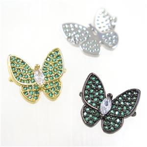 copper butterfly connector paved green zircon, mix color, approx 13-14mm [FDZN3852]