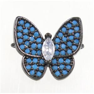 copper butterfly connector paved zircon, turq, black plated, approx 13-14mm [FDZN3856]