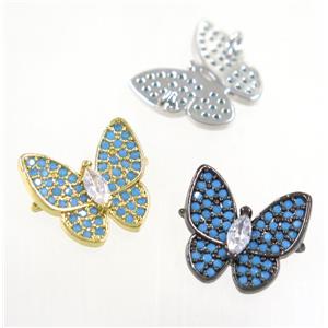 copper butterfly connector paved zircon, turq, mix color, approx 13-14mm [FDZN3857]