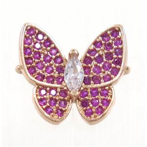 copper butterfly connector paved hotpink zircon, rose gold, approx 13-14mm [FDZN3858]