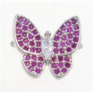 copper butterfly connector paved hotpink zircon, platinum plated, approx 13-14mm [FDZN3859]