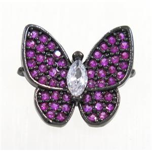 copper butterfly connector paved hotpink zircon, black plated, approx 13-14mm [FDZN3860]