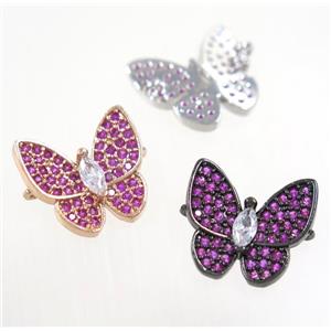 copper butterfly connector paved hotpink zircon, mix color, approx 13-14mm [FDZN3861]