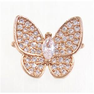 copper butterfly connector paved zircon, rose gold, approx 13-14mm [FDZN3862]
