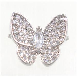 copper butterfly connector paved zircon, platinum plated, approx 13-14mm [FDZN3863]