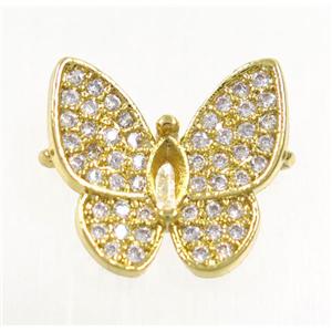 copper butterfly connector paved zircon, gold plated, approx 13-14mm [FDZN3864]