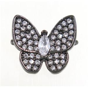 copper butterfly connector paved zircon, black plated, approx 13-14mm [FDZN3865]