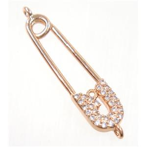 copper safety pin connector paved zircon, rose gold, approx 7-27mm [FDZN3871]