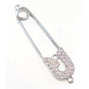 copper safety pin connector paved zircon, platinum plated, approx 7-27mm [FDZN3872]