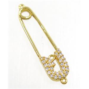 copper safety pin connector paved zircon, gold plated, approx 7-27mm [FDZN3873]