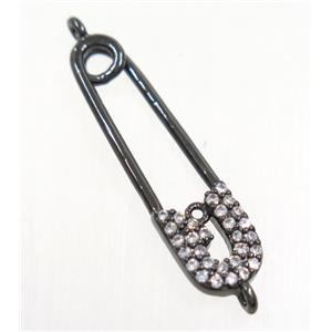 copper safety pin connector paved zircon, black plated, approx 7-27mm [FDZN3874]