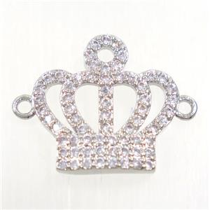 copper crown connector paved zircon, platinum plated, approx 15x15mm [FDZN3877]