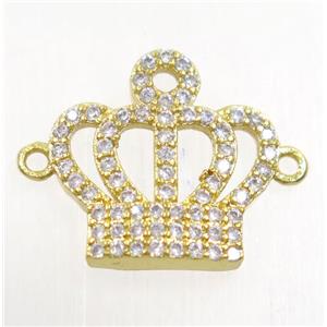 copper crown connector paved zircon, gold plated, approx 15x15mm [FDZN3878]