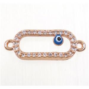 copper oval connector paved zircon with evil eye, rose gold, approx 7x15mm [FDZN3881]