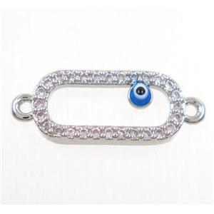 copper oval connector paved zircon with evil eye, platinum plated, approx 7x15mm [FDZN3882]