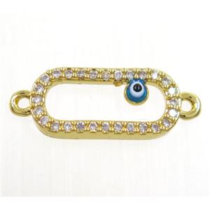copper oval connector paved zircon with evil eye, gold plated, approx 7x15mm [FDZN3883]