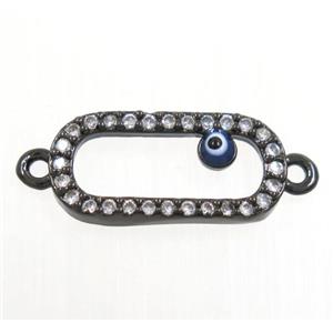 copper oval connector paved zircon with evil eye, black plated, approx 7x15mm [FDZN3884]