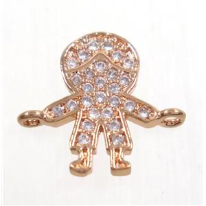 copper boy connector paved zircon, rose gold, approx 6x12mm [FDZN3886]