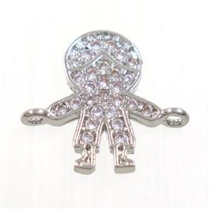 copper boy connector paved zircon, platinum plated, approx 6x12mm [FDZN3887]