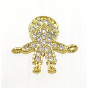 copper boy connector paved zircon, gold plated, approx 6x12mm [FDZN3888]