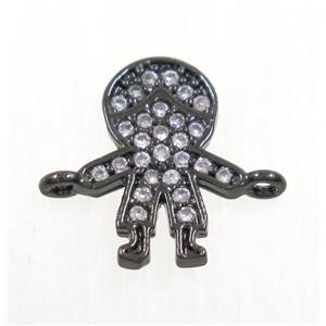 copper boy connector paved zircon, black plated, approx 6x12mm [FDZN3889]