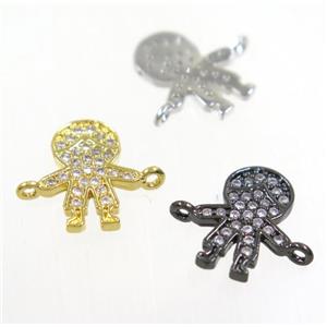 copper cartoon boy connector paved zircon, mix color, approx 6x12mm [FDZN3890]