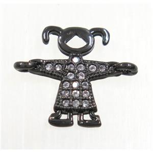 copper girls connector paved zircon, black plated, approx 10x12mm [FDZN3894]