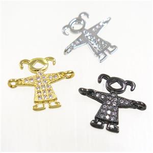 copper cartoon girl connector paved zircon, mix color, approx 10x12mm [FDZN3895]