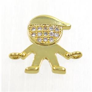 copper boy connector paved zircon, gold plated, approx 8x12mm [FDZN3898]