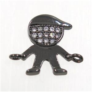 copper boy connector paved zircon, black plated, approx 8x12mm [FDZN3899]