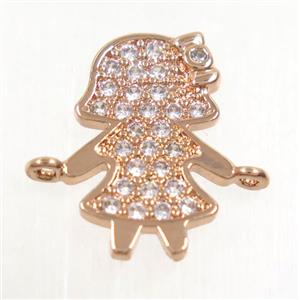 copper girls connector paved zircon, rose gold, approx 9x15mm [FDZN3901]
