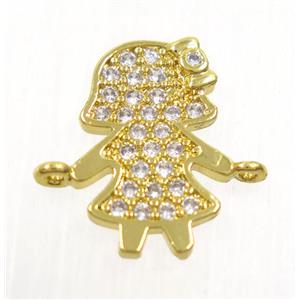 copper girls connector paved zircon, gold plated, approx 9x15mm [FDZN3903]
