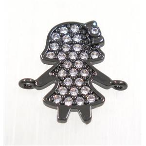 copper girls connector paved zircon, black plated, approx 9x15mm [FDZN3904]