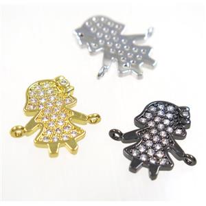 copper girls connector paved zircon, cartoon, mix color, approx 9x15mm [FDZN3905]