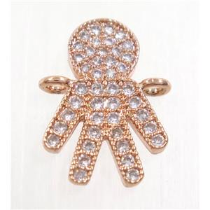 copper boy connector paved zircon, rose gold, approx 11x15mm [FDZN3906]