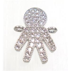 copper boy connector paved zircon, platinum plated, approx 11x15mm [FDZN3907]
