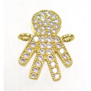 copper boy connector paved zircon, gold plated, approx 11x15mm [FDZN3908]