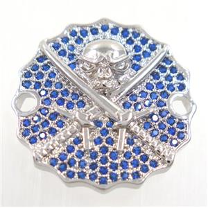 copper Jolly Roger connector paved zircon, platinum plated, approx 22mm dia [FDZN3912]