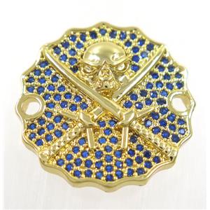 copper Jolly Roger connector paved zircon, gold plated, approx 22mm dia [FDZN3913]