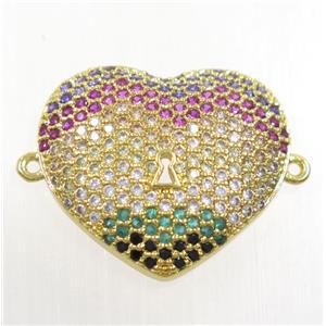copper heart connector paved zircon, gold plated, approx 18x20mm [FDZN3928]