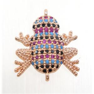 copper frog connector paved zircon, rose gold, approx 15x16mm [FDZN3931]