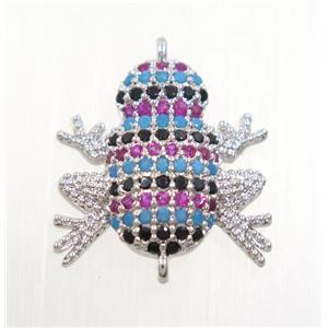 copper frog connector paved zircon, platinum plated, approx 15x16mm [FDZN3932]
