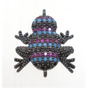 copper frog connector paved zircon, black plated, approx 15x16mm [FDZN3934]